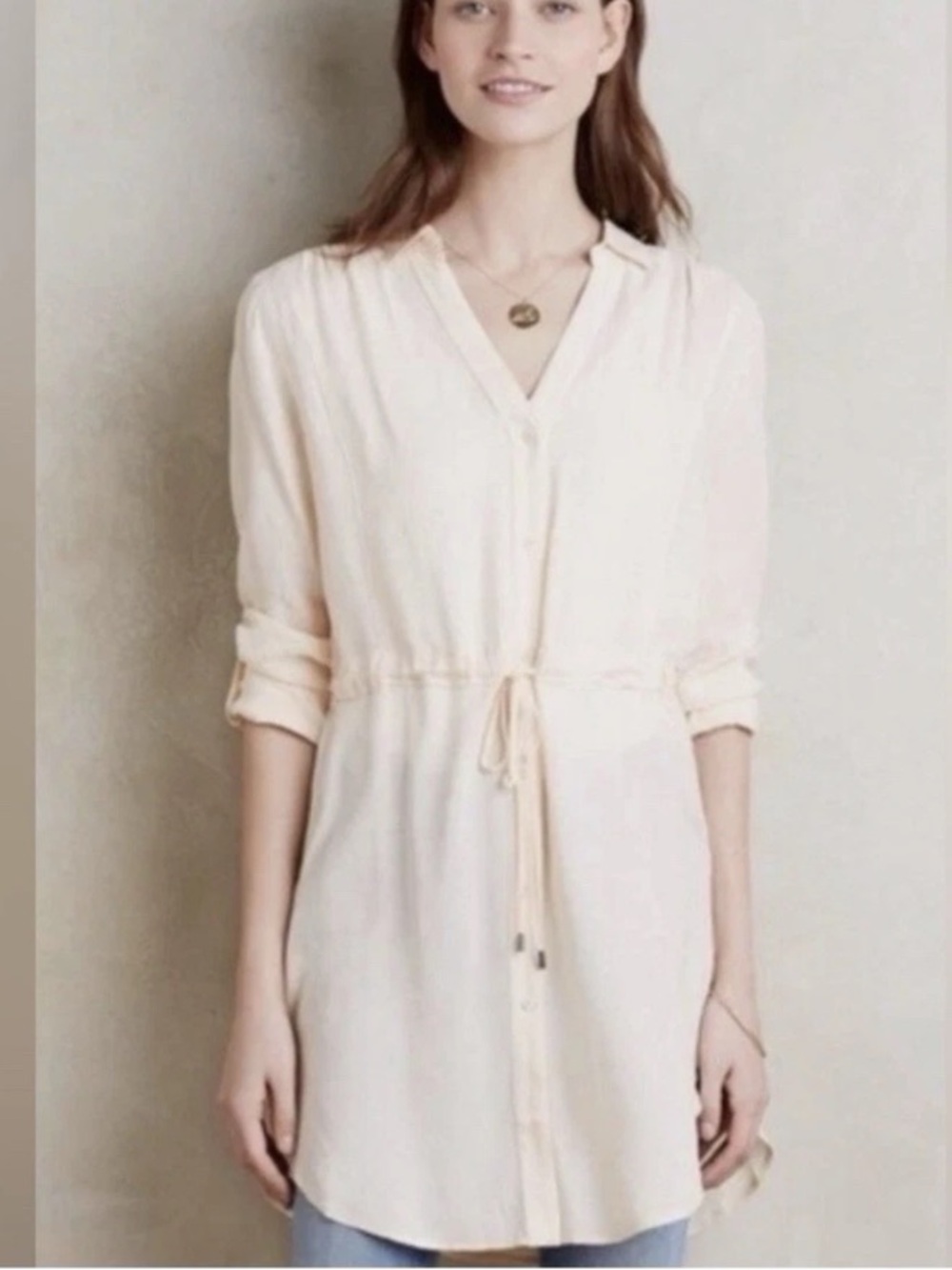 Anthropologie HD In Paris Carmina Tie-Waist Tunic Top Pale Peach XL